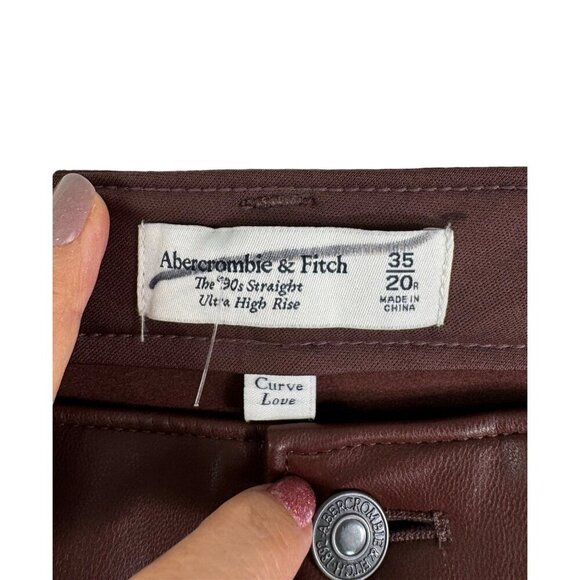 Abercrombie 90s Curve Love Straight Ultra High waist faux leather pants Maroon s - Picture 2 of 10